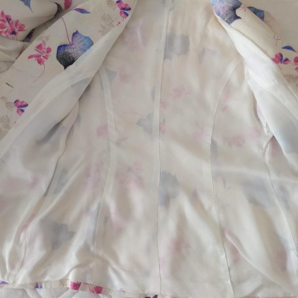 Vintage 80s white floral 2 piece dress jacket suit NWOT - Picture 4 of 15
